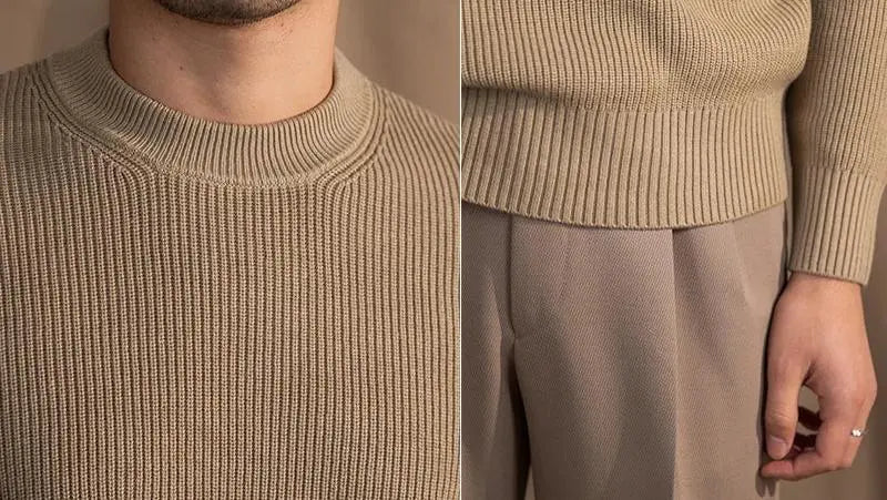 Geribde O-hals Trui Khaki