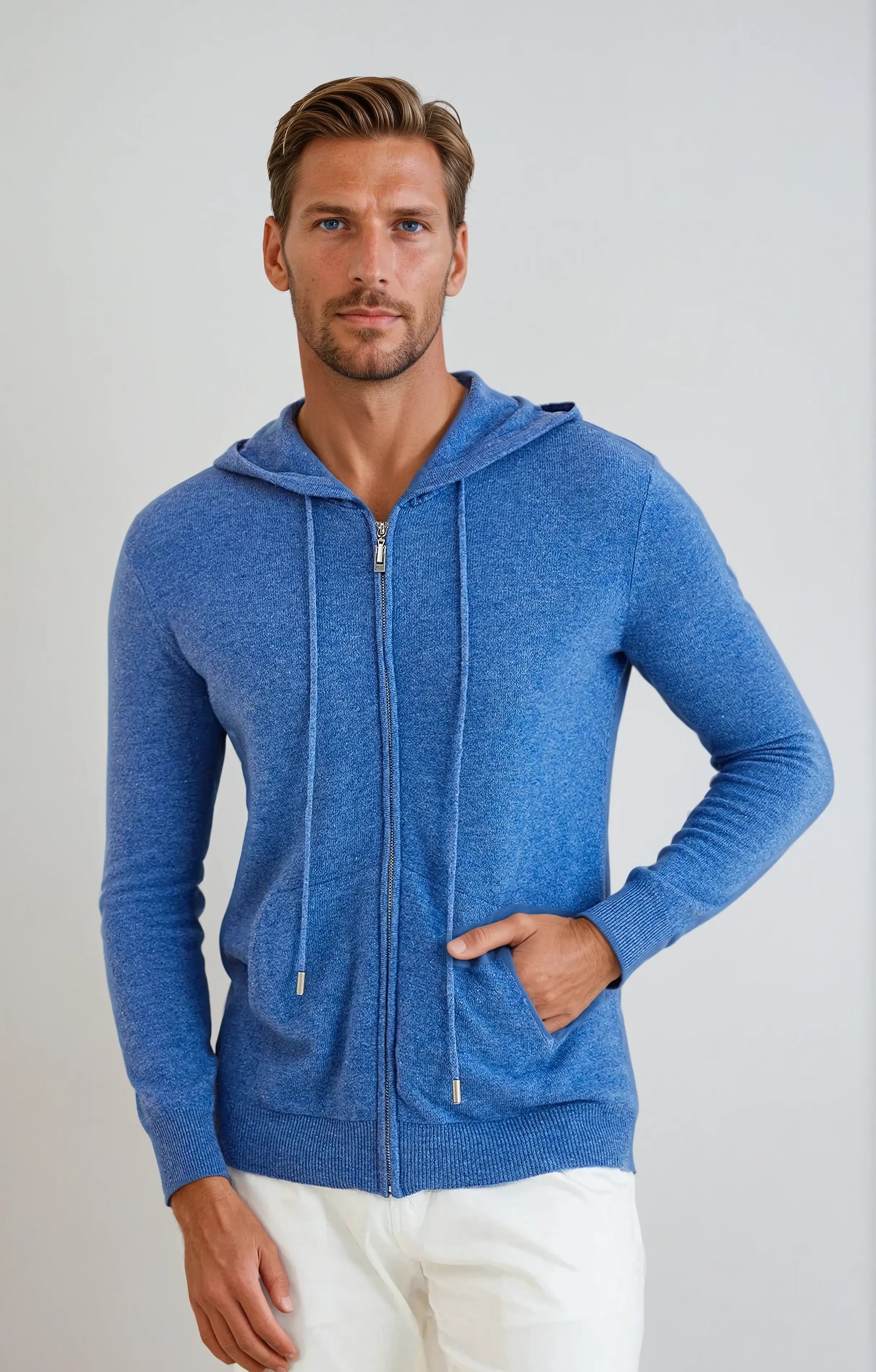 Cashmere Knit Zip Vest - Azur Blauw