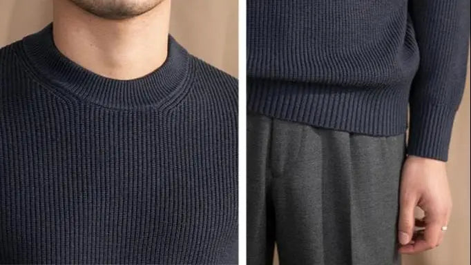 Geribde O-hals Trui Marineblauw