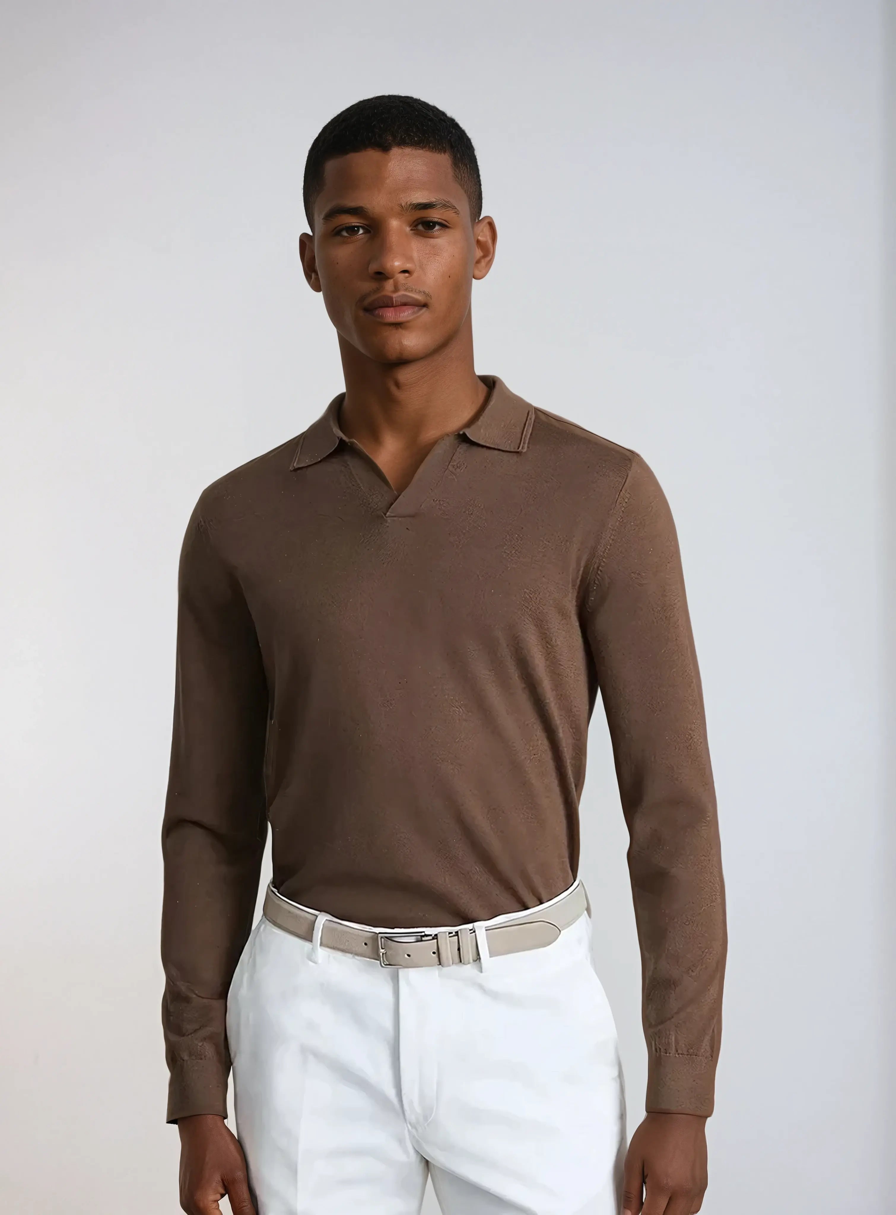 Longsleeve Polo Zonder Knopen Bruin