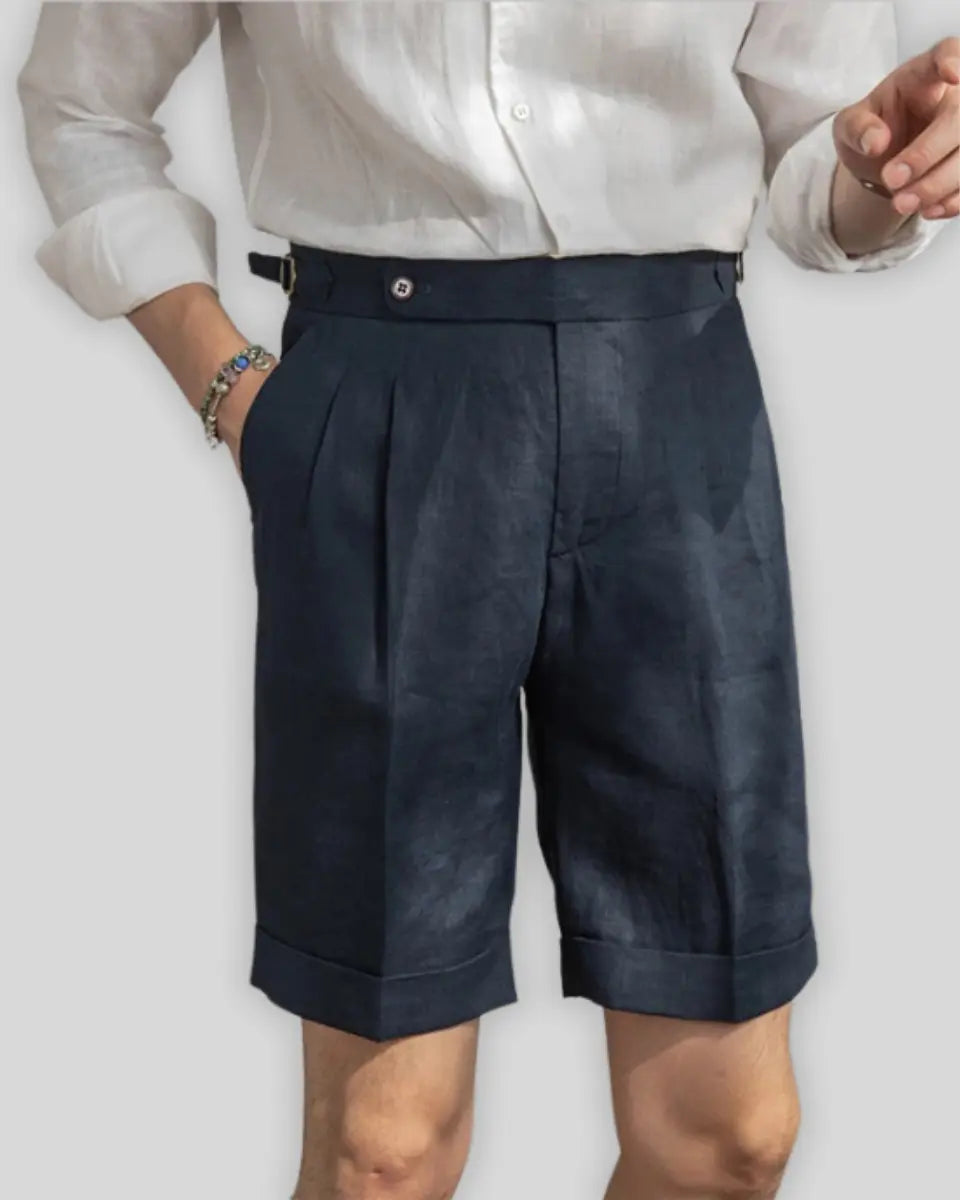 Oxford Geplooide Korte Broek - Marineblauw