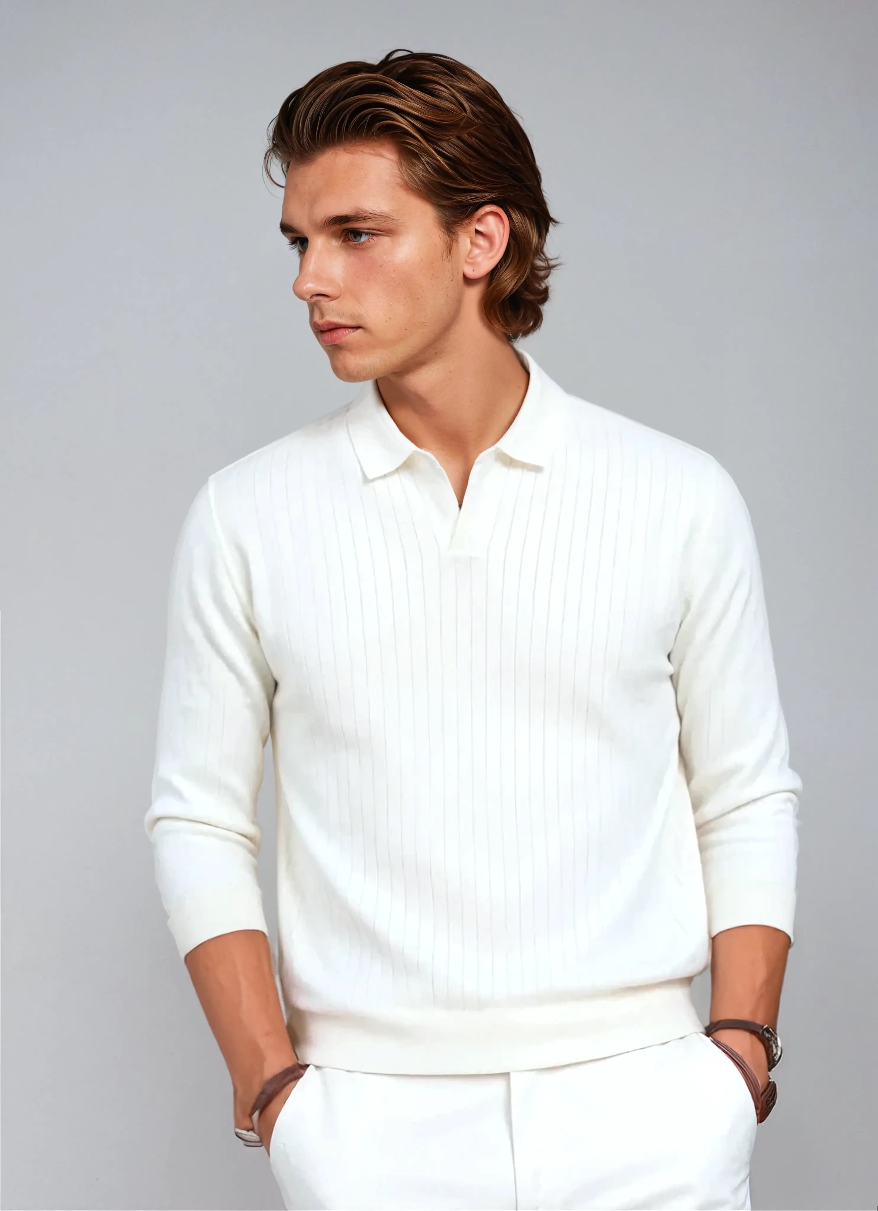 Gestreepte Polo Met Lange Mouwen - Wit