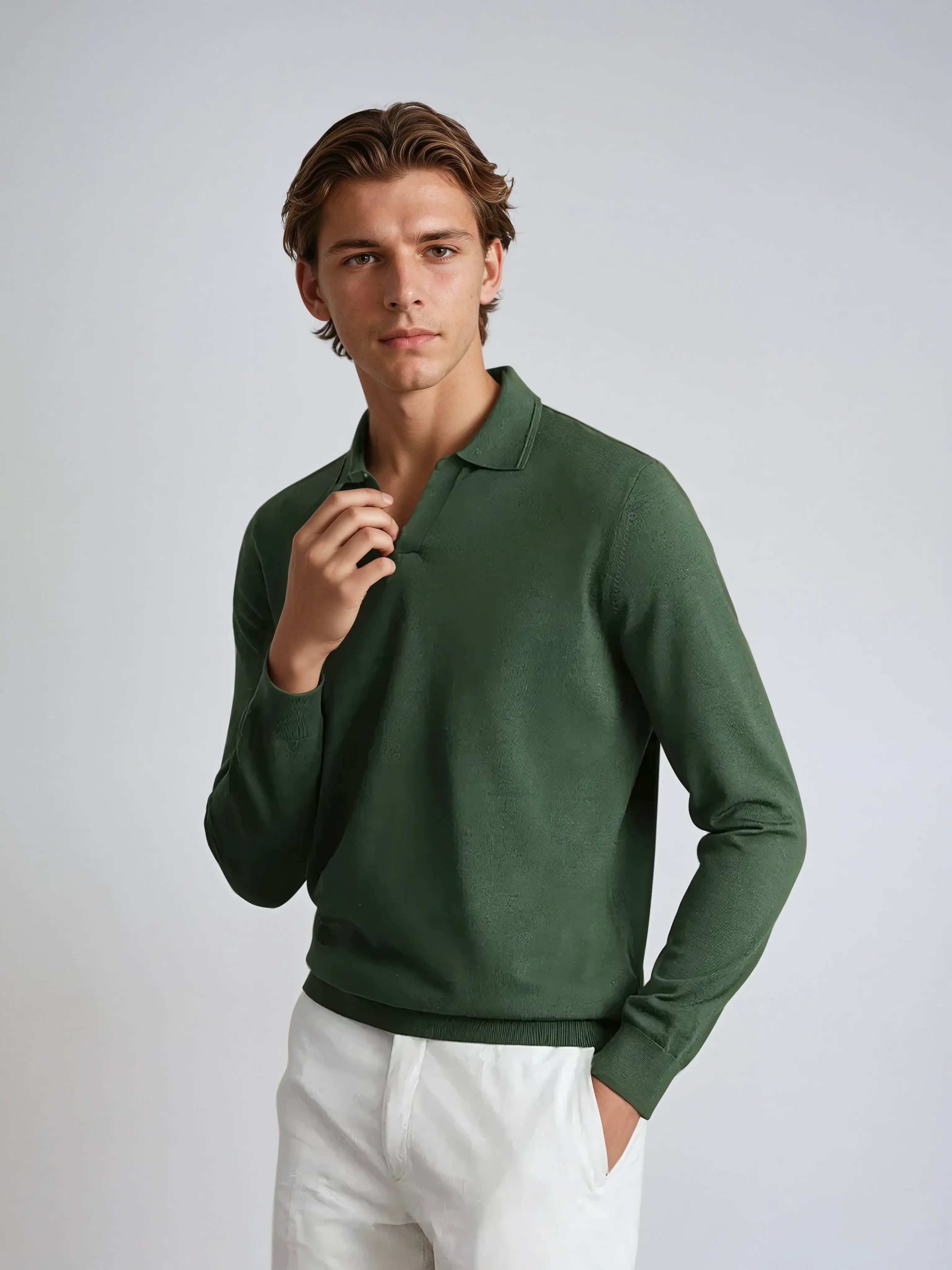 Longsleeve Polo Zonder Knopen Groen