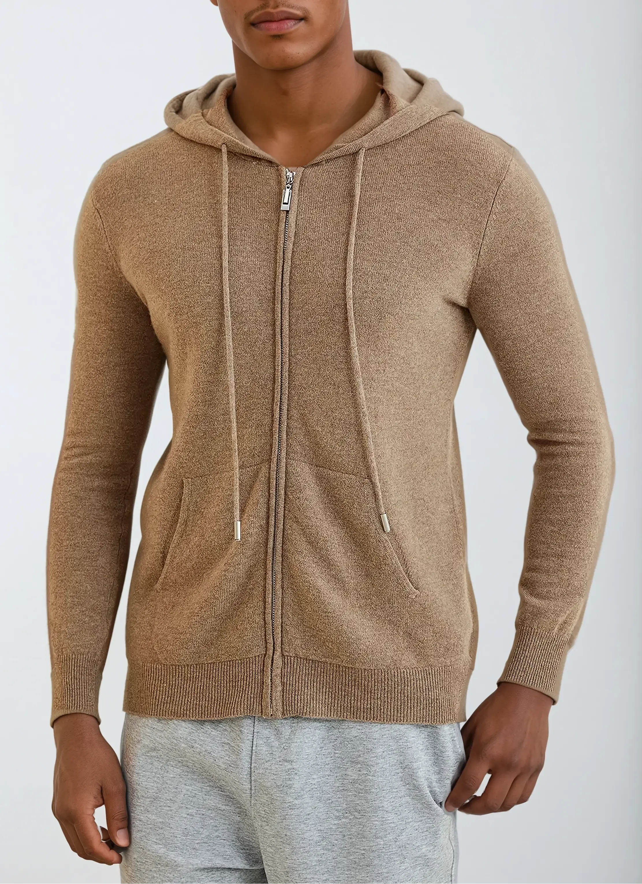 Cashmere Knit Zip Vest - Khaki Artisan