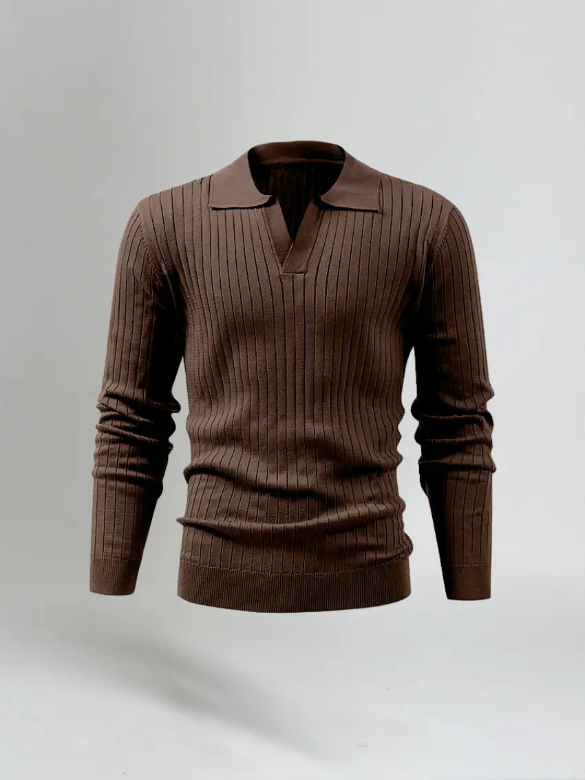 Gestreepte Polo Met Lange Mouwen - Bruin