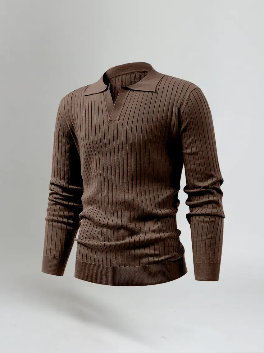 Gestreepte Polo Met Lange Mouwen - Bruin