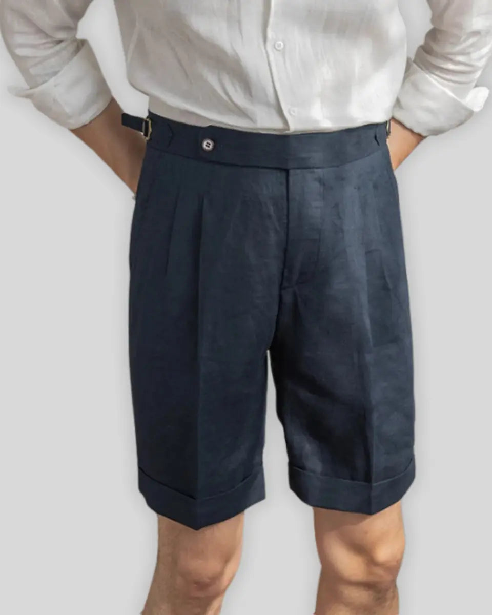 Oxford Geplooide Korte Broek - Marineblauw