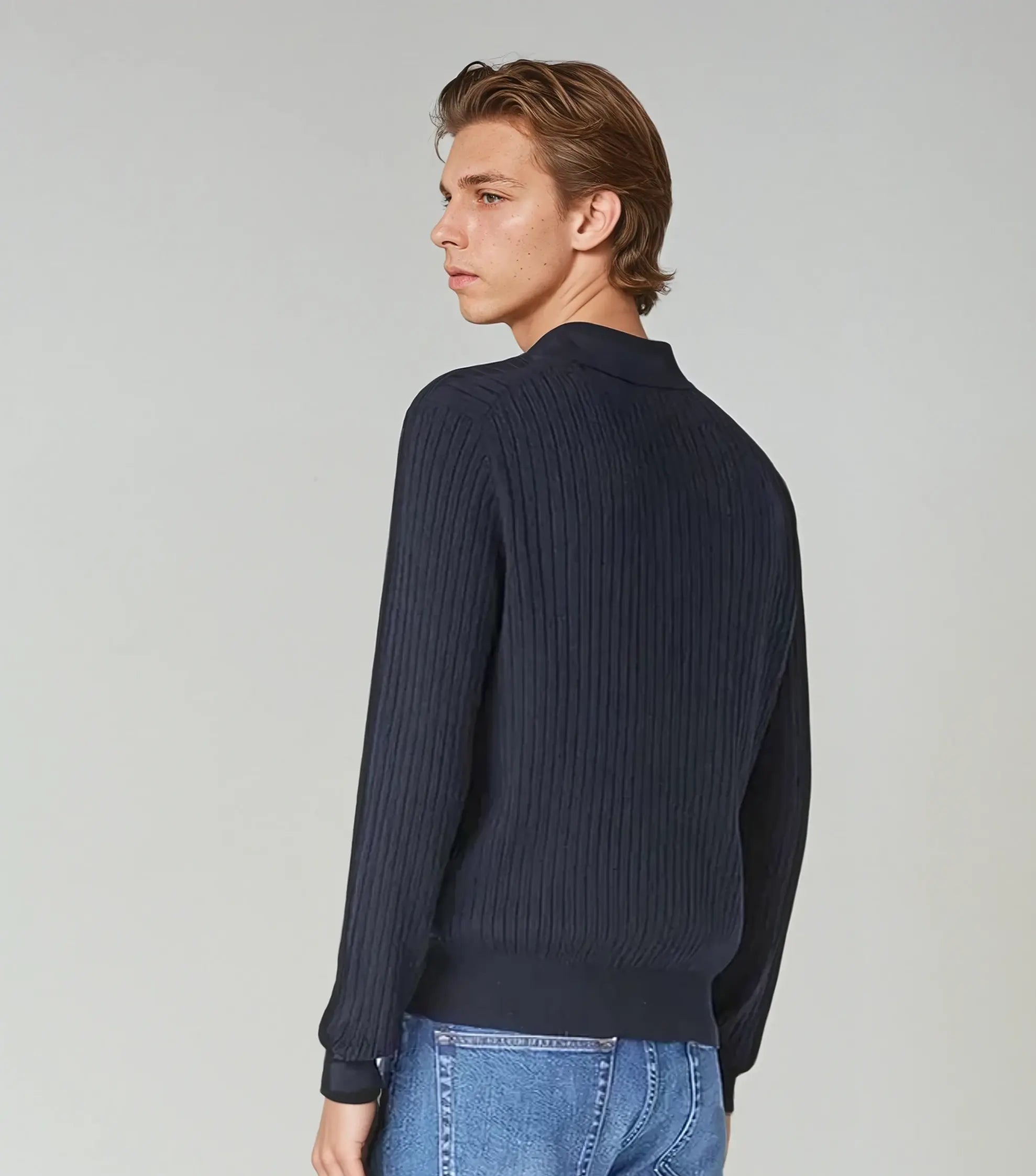 Gestreepte Polo Met Lange Mouwen - Marineblauw
