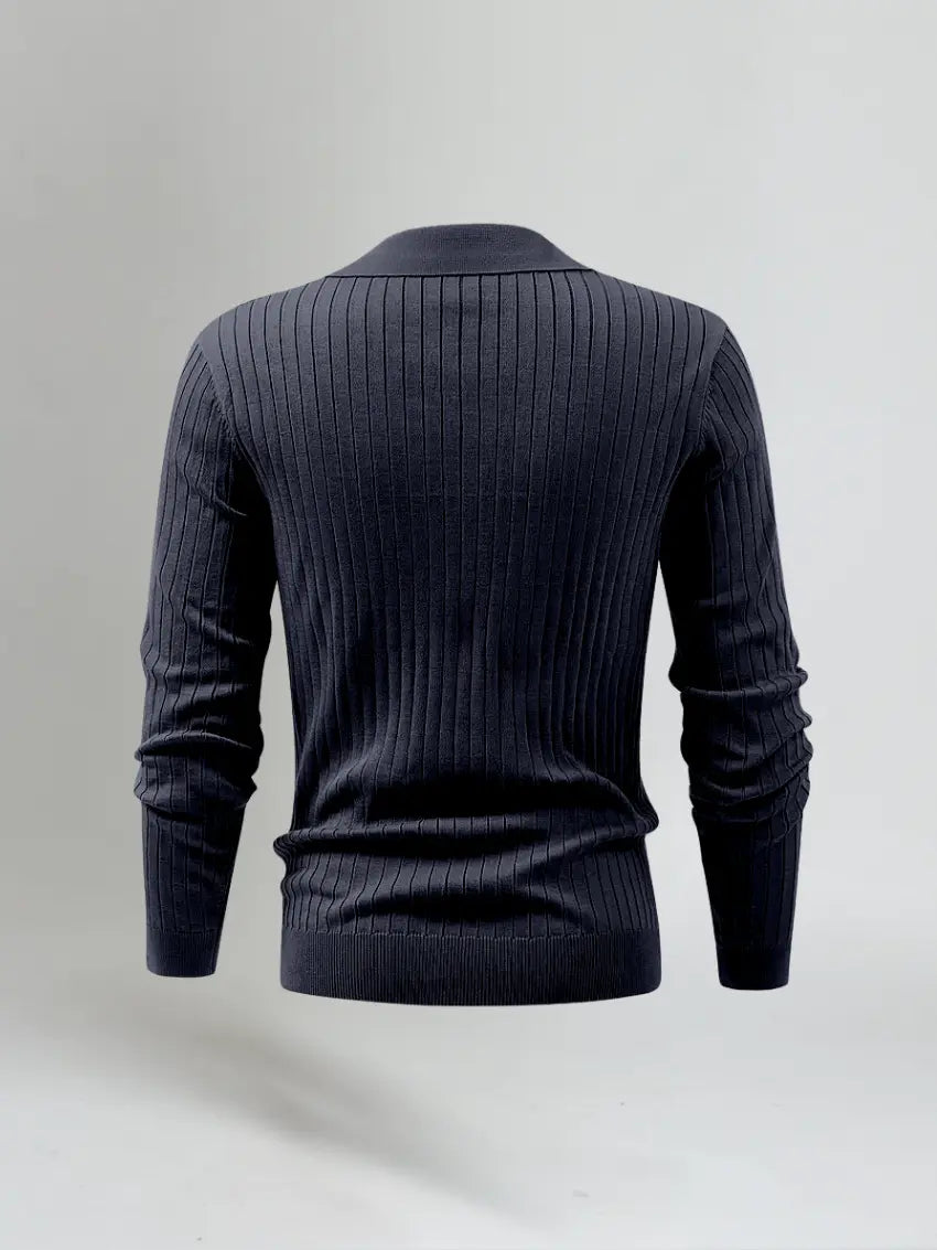 Gestreepte Polo Met Lange Mouwen - Marineblauw