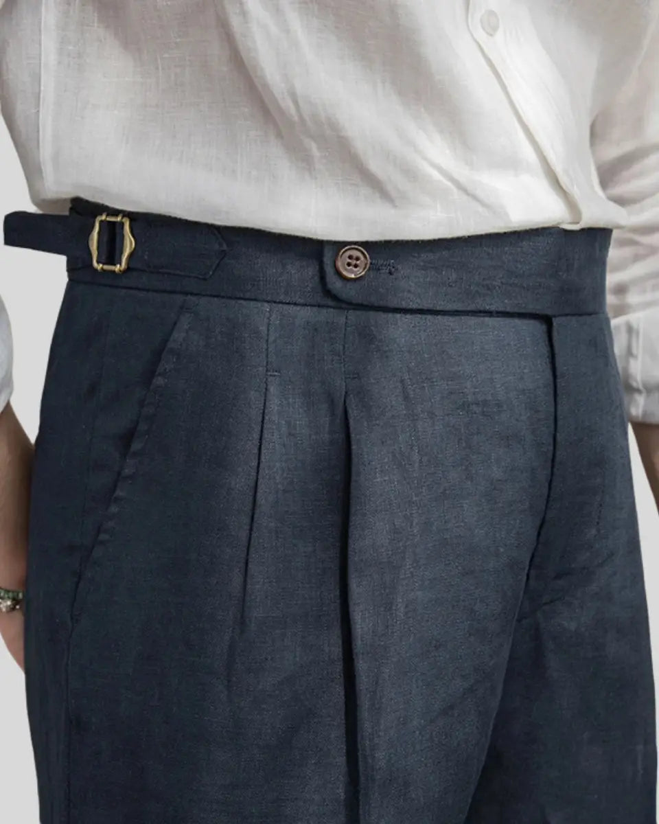 Oxford Geplooide Korte Broek - Marineblauw