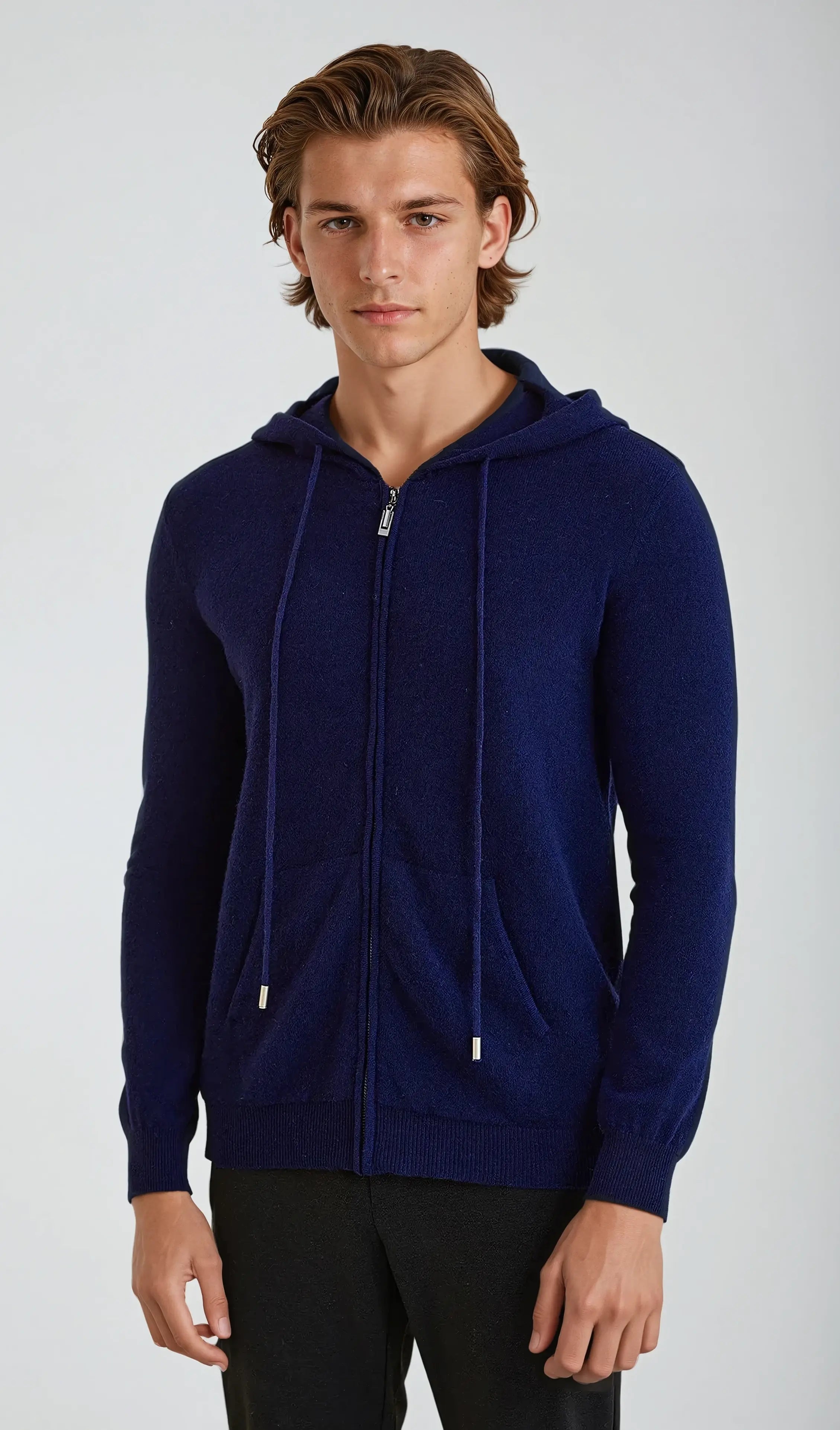 Cashmere Knit Zip Vest - Marineblauw