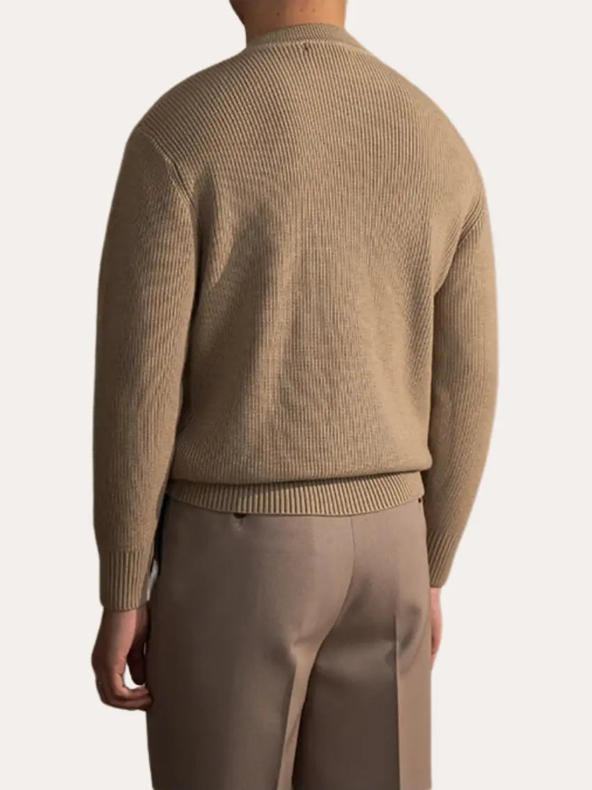 Geribde O-hals Trui Khaki