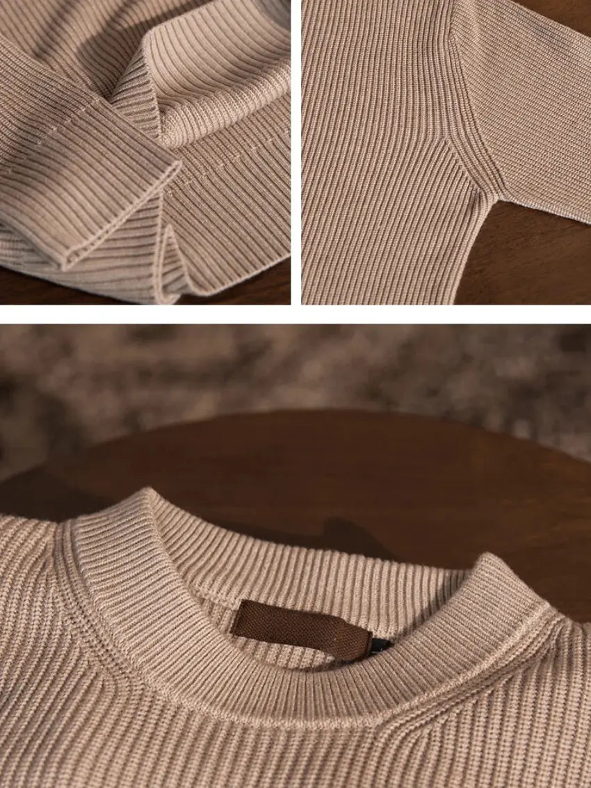 Geribde O-hals Trui Beige