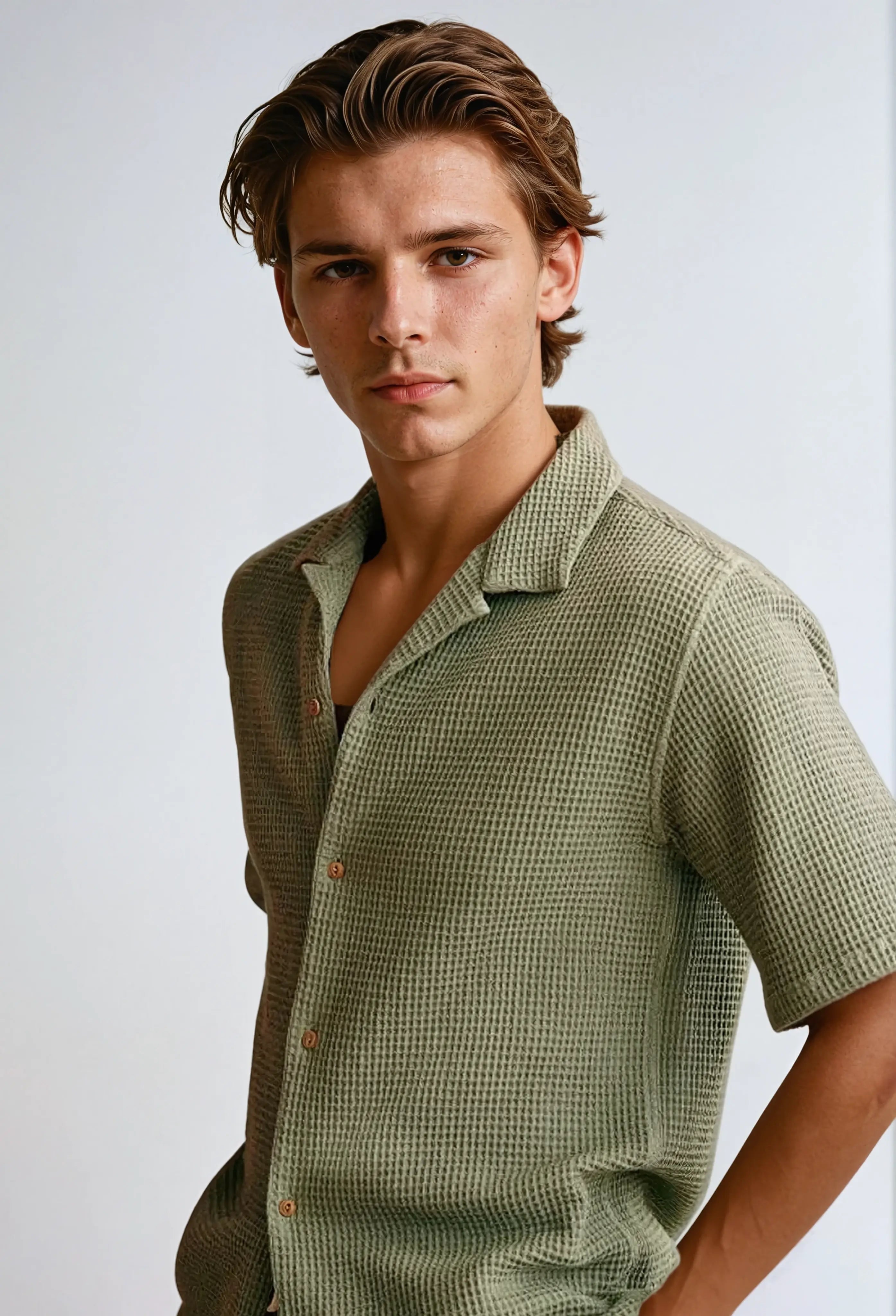 Wafel Shirt Olijfgroen