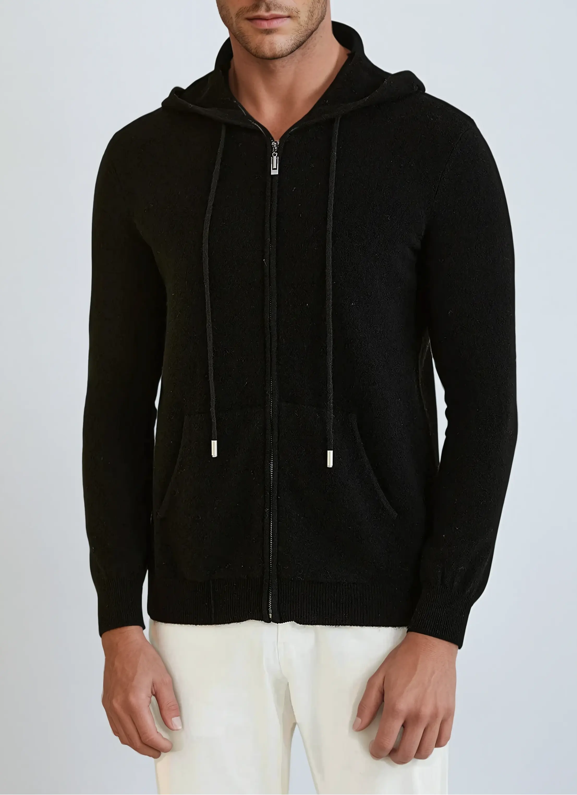 Cashmere Knit Zip Vest - Zwart