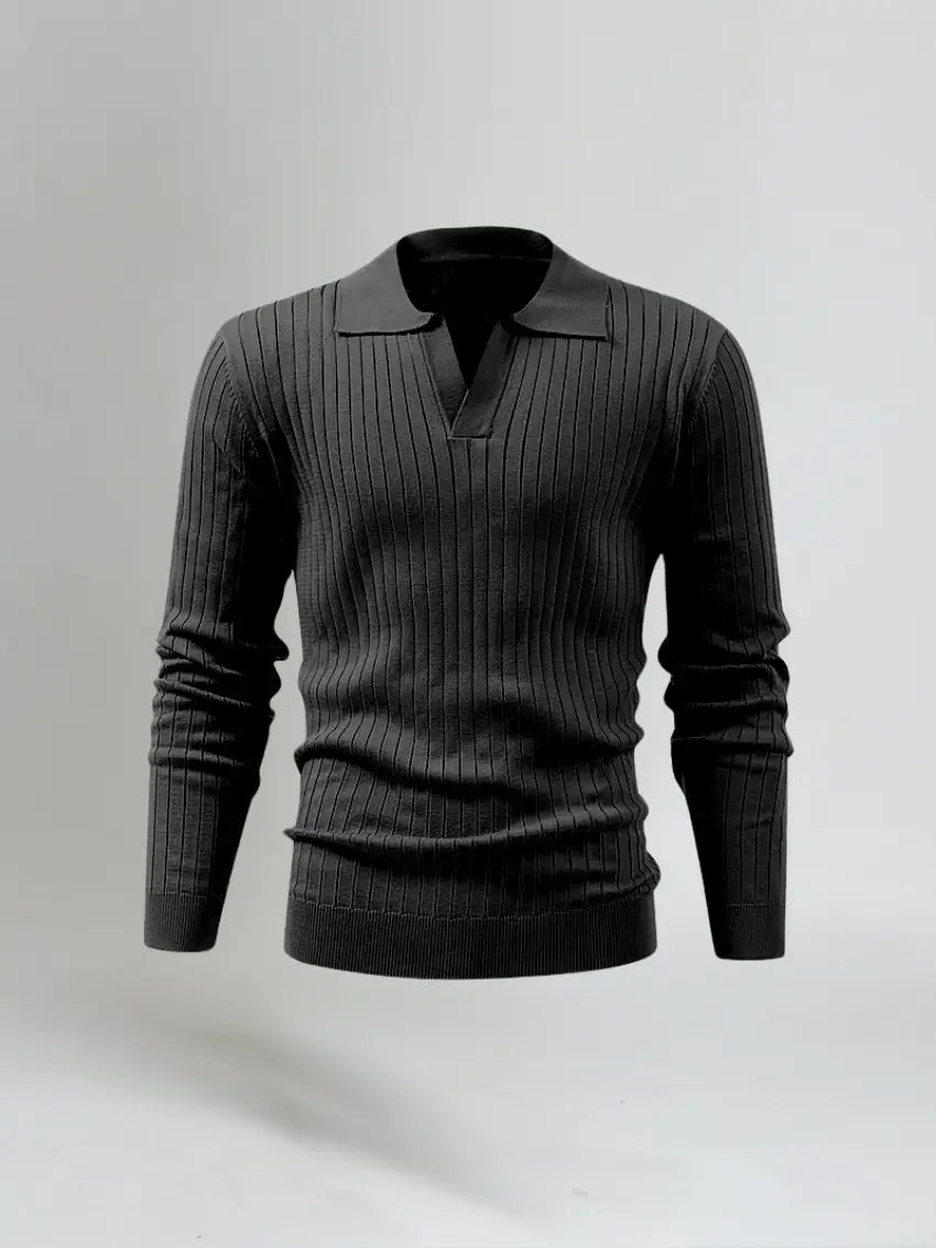 Gestreepte Polo Met Lange Mouwen - Zwart