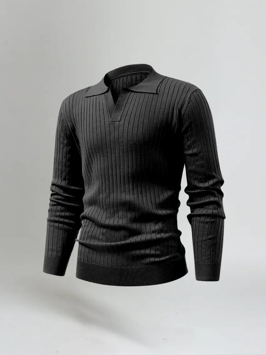 Gestreepte Polo Met Lange Mouwen - Zwart