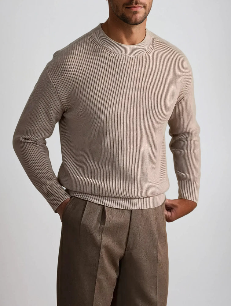 Geribde O-hals Trui Beige
