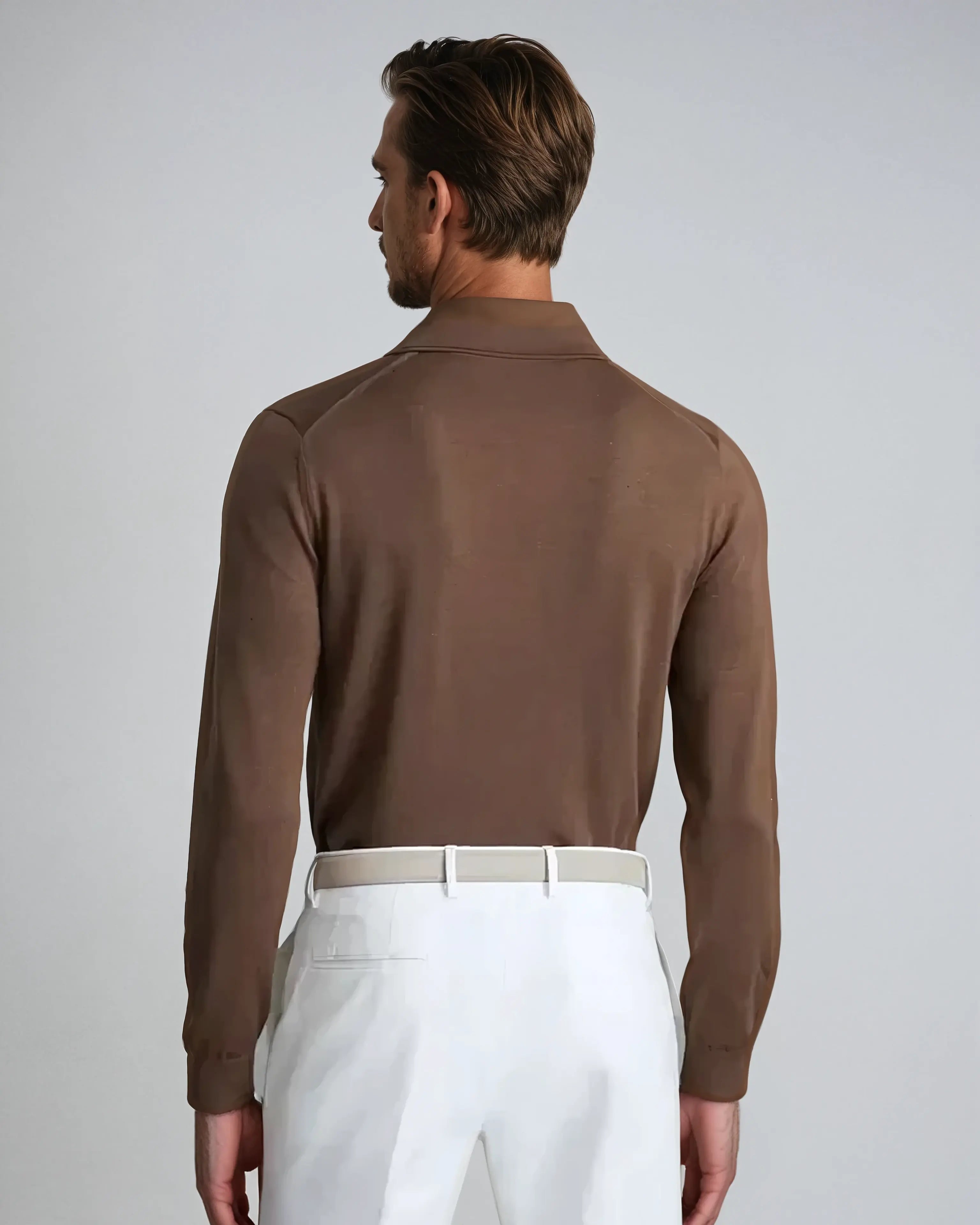 Longsleeve Polo Zonder Knopen Bruin